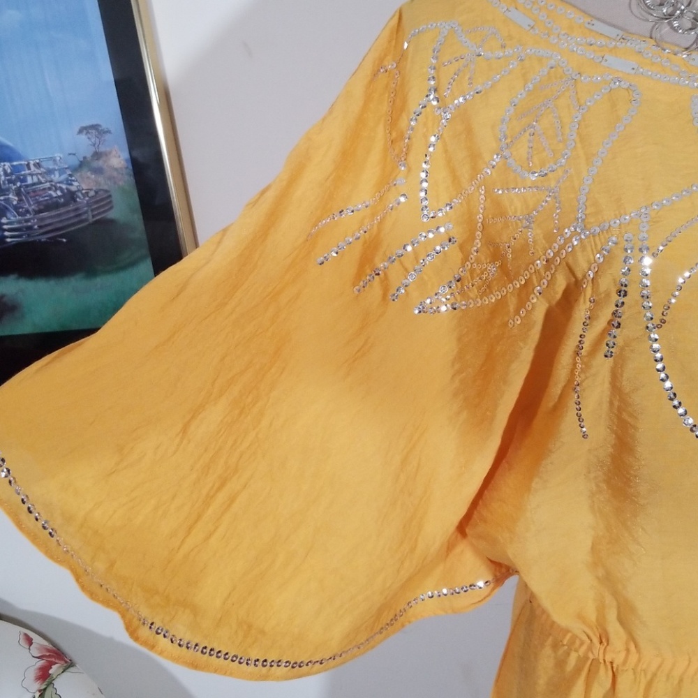 Marineblu one shoulder sequined yellow top. Size M - Picture 2 of 8